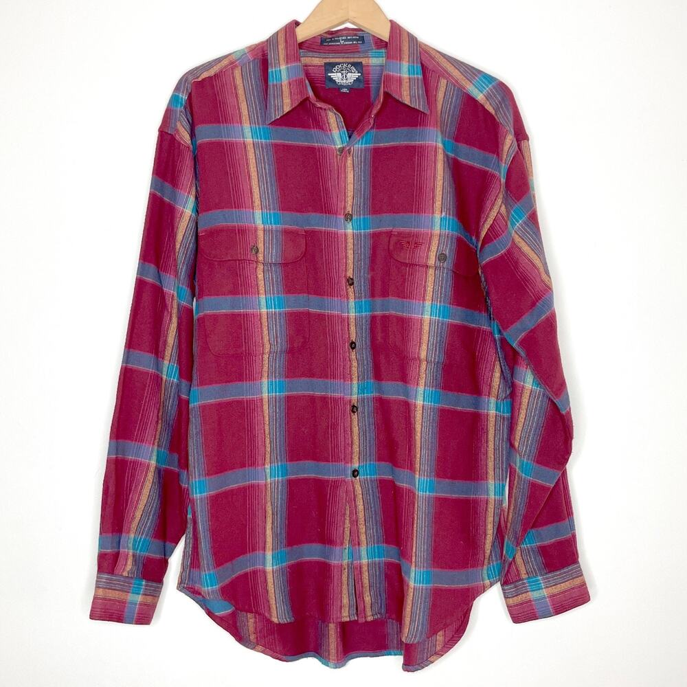Vintage 90s Dockers Plaid Shirt Button Up Sz Large Cotton Granola‎ Outdoors